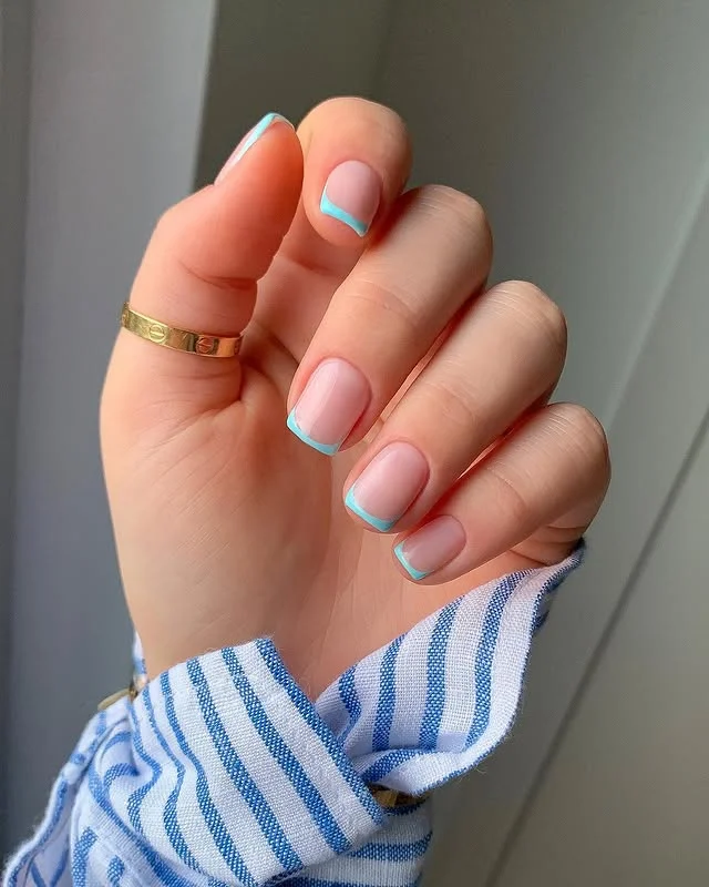 Blue French Tip Nails