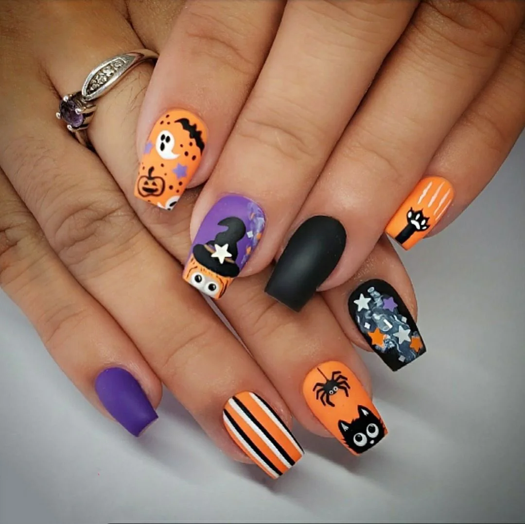 Purple & Orange Nail