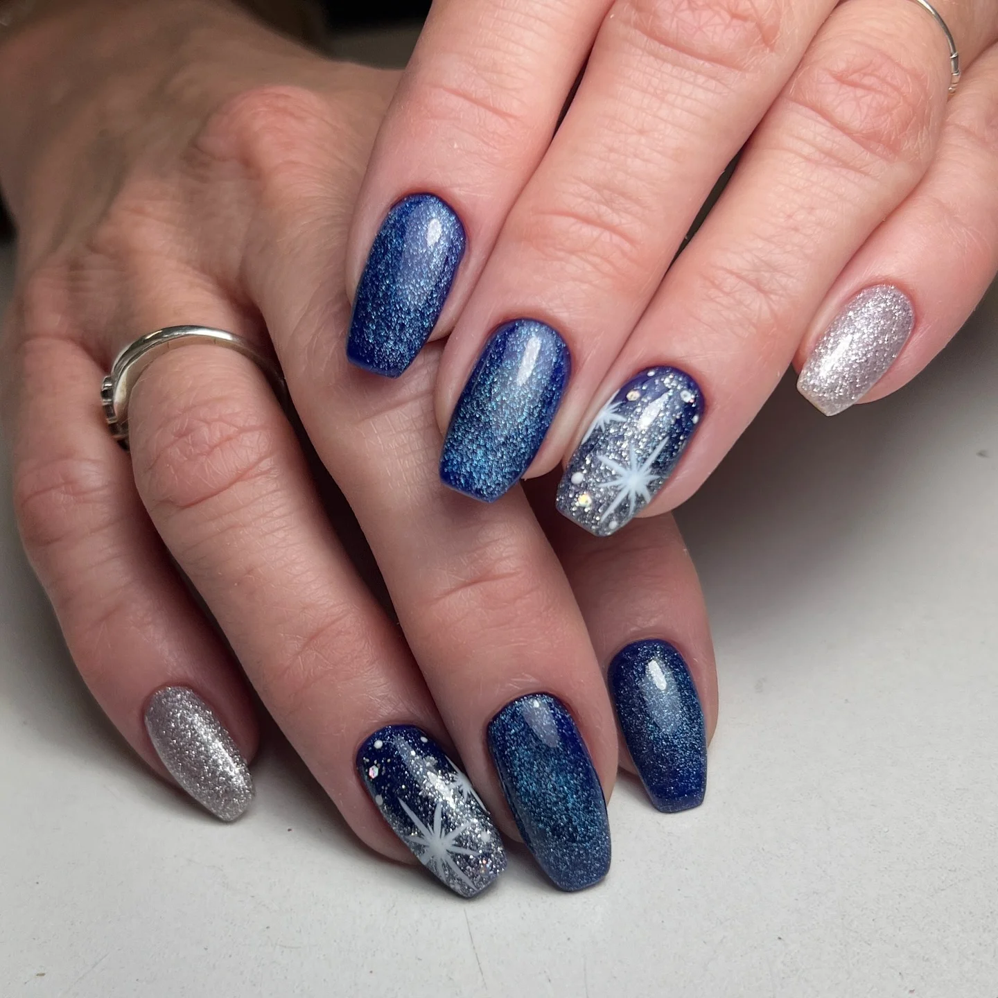 Blue and Silver Nail