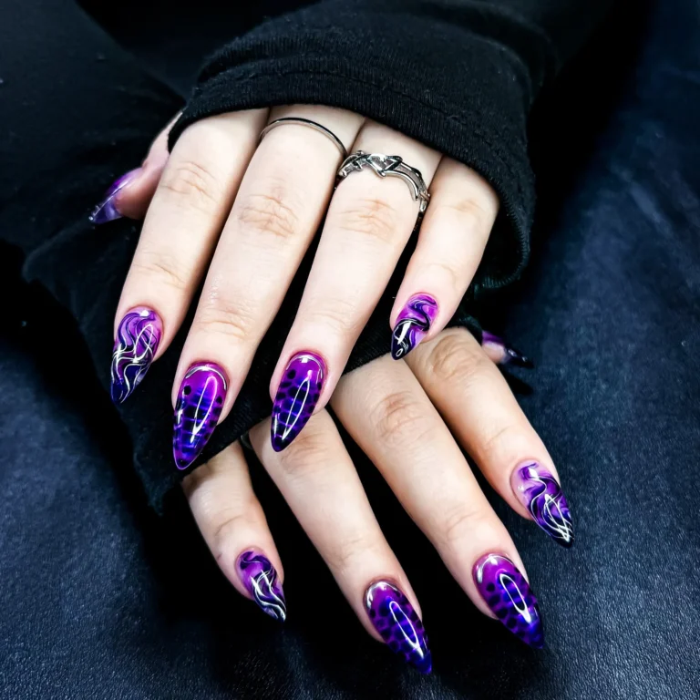 Purple & Silver Nail